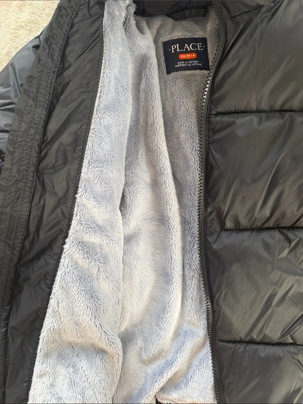 The Children's Place Black Puffer Coat with Faux Fur Trim
